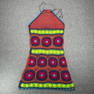 Current Mood at Dolls‎ Kill Free Your Mind Crochet Halter Mini Dress Small